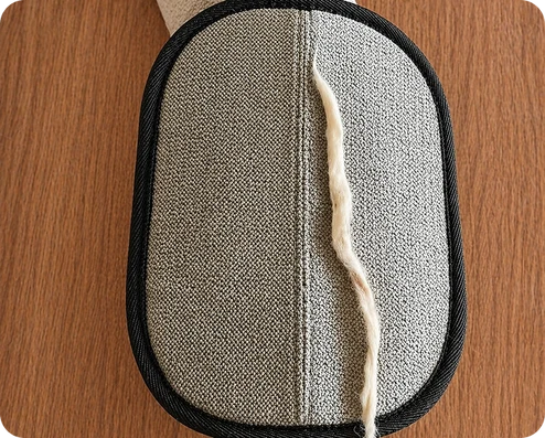 Fur collected on the glove mesh